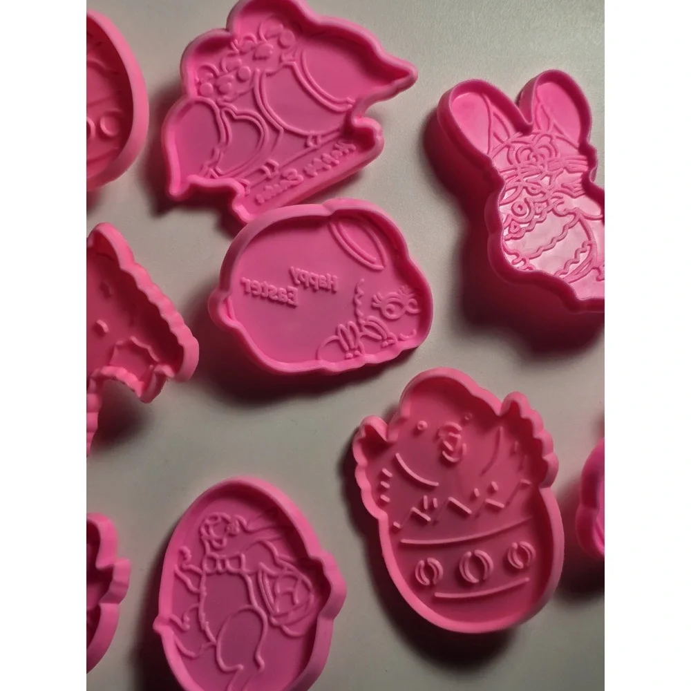 Easter Spring Cookie Cutters Lot 10 Plastic Press Design Easy Decorate‎ Pink
